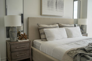 Artifact Table Lamp 17.25" styled in a living room side table for warm, layered light at Laurie Yapp Home.