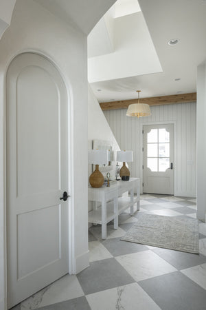 Azar Pendant 30" styled in a bright kitchen for warm, layered light at Laurie Yapp Home.