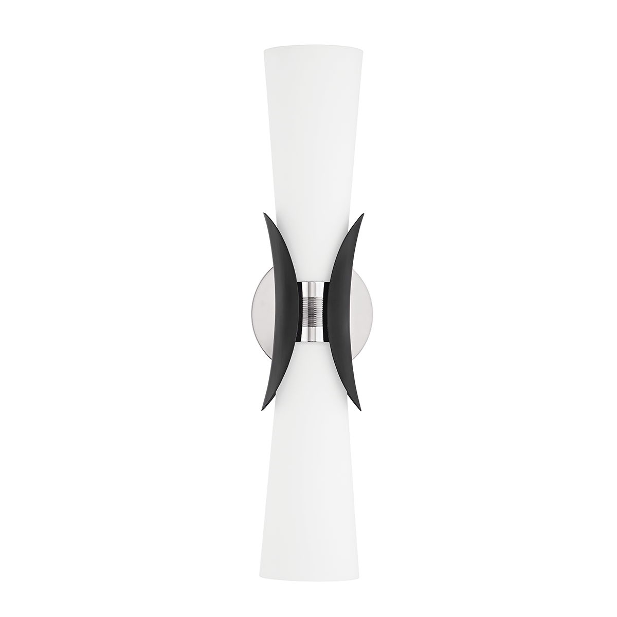 Muncie Wall Sconce in polished nickel shown from a second angle to highlight the arm curve and shade silhouette.