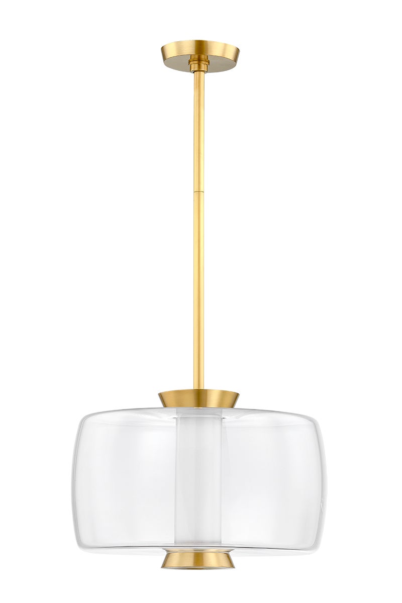 Beau Pendant 15" in aged brass — a Hudson Valley pendant for kitchens, entries, and dining rooms at Laurie Yapp Home.