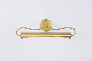 Berun Picture Light 20.5" in aged brass shown from the front to reveal the arm curve and shade proportion.