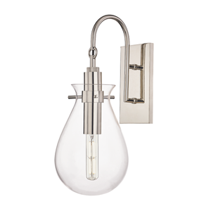 Ivy Wall Sconce in polished nickel shown from the front to reveal the arm curve and shade silhouette.