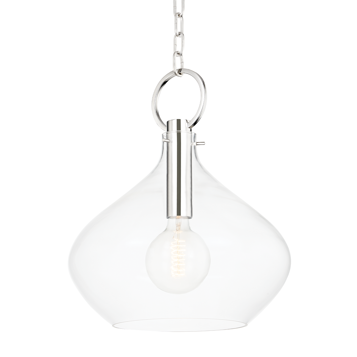 Lina Pendant in polished nickel shown from the front to reveal the shade shape and metal detail.
