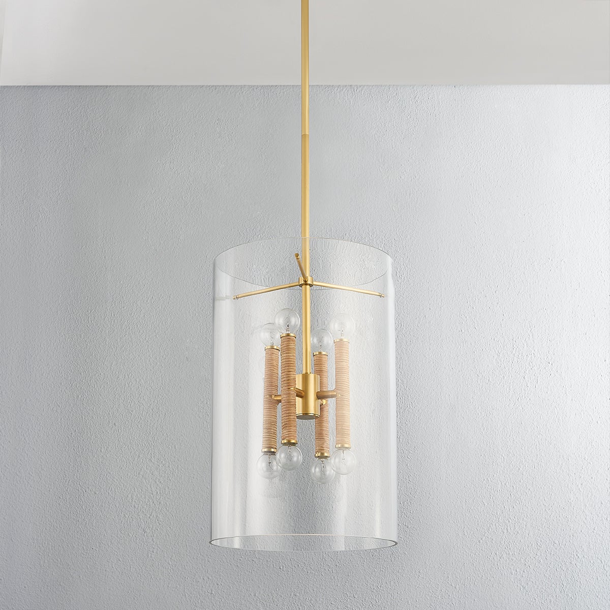 Close-up of the Barlow Lantern 14.75" in aged brass showing the frame and glass panel detail.