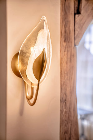 Blossom Wall Sconce 6.25" styled in a curated living room for warm, layered light at Laurie Yapp Home.