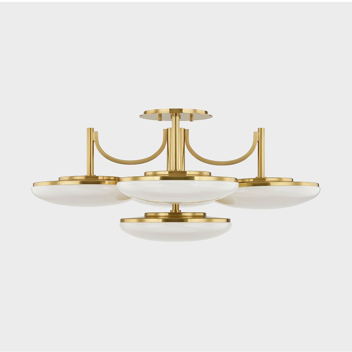 Bregman Semi Flush in aged brass — a Hudson Valley close-to-ceiling for hallways, bedrooms, and entryways at Laurie Yapp Home.