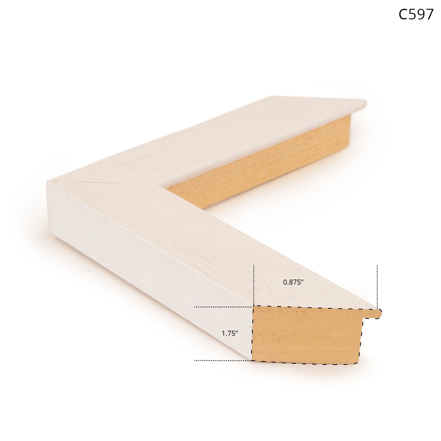 White wooden frame corner with a natural wood inner edge, showcasing a simple design