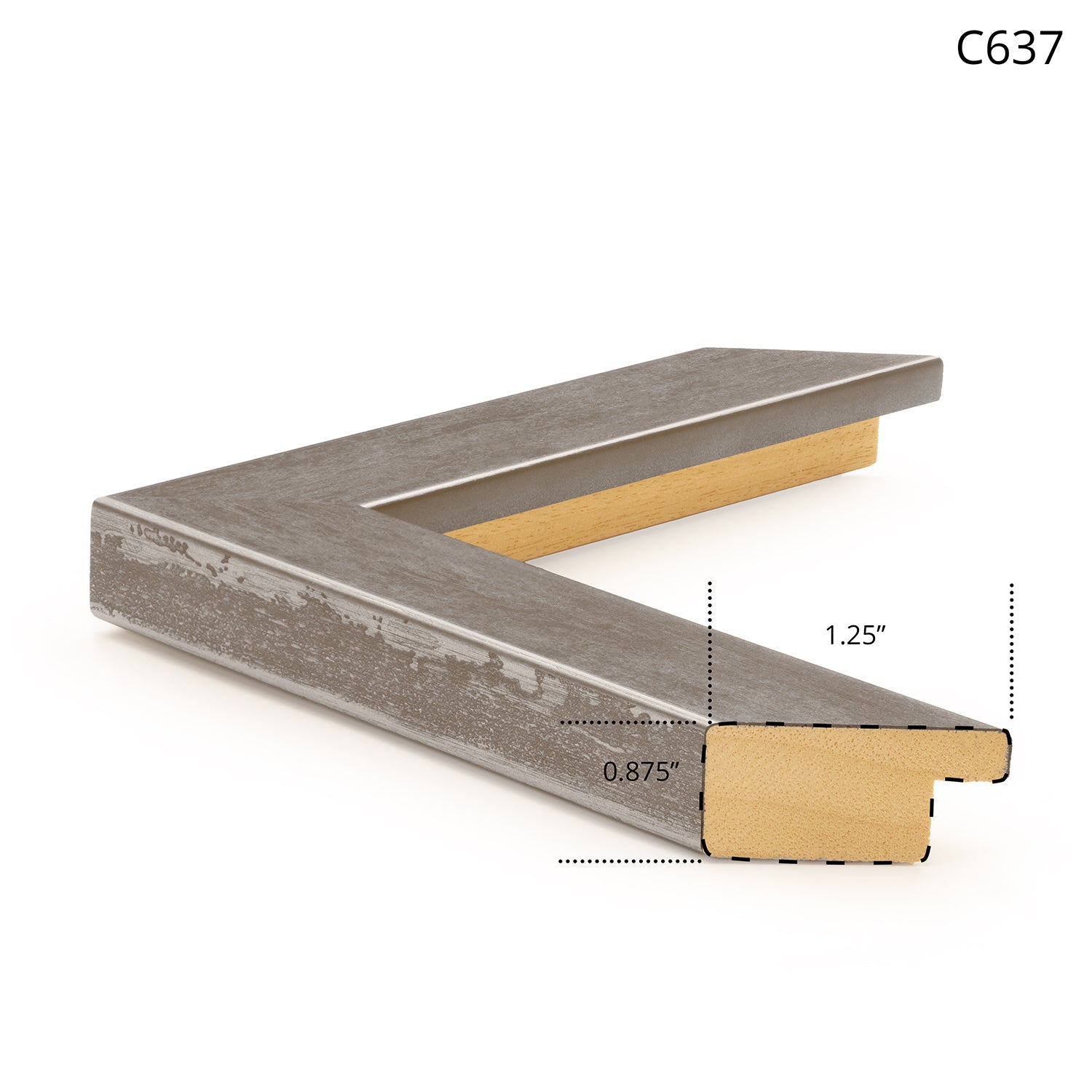 C637 picture frame showcasing a distressed silver exterior with a wooden core