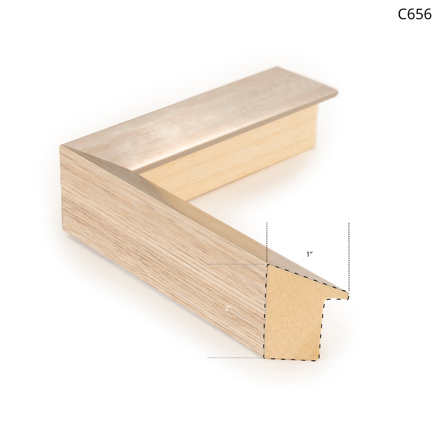 Wood and metal frame sample with a light wood finish and metallic edge.