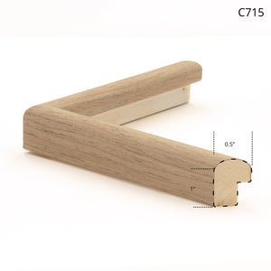 Wooden frame sample in light oak finish, showing a rounded edge and simple design.
