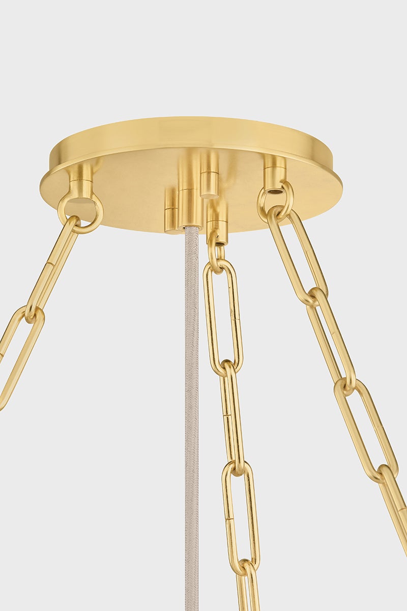 Camby Chandelier in aged brass — a Hudson Valley chandelier for dining rooms, entries, and living rooms at Laurie Yapp Home.