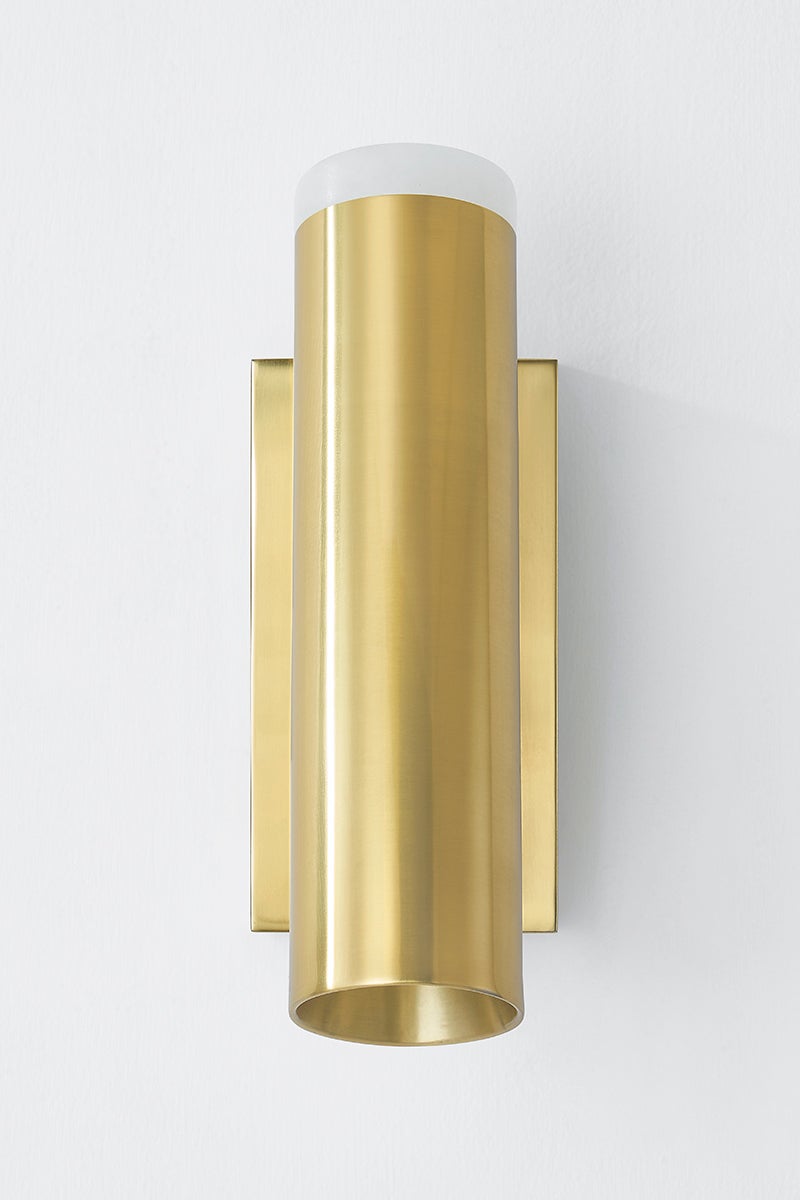 Clark Wall Sconce in aged brass — a Hudson Valley wall sconce for bathrooms, hallways, and living rooms at Laurie Yapp Home.
