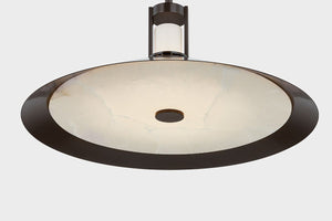 Close-up of the Clermont Pendant 28" in dark bronze showing the shade shape and metal detail.
