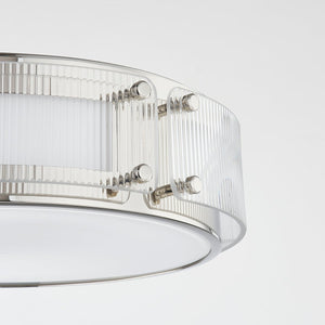 Close-up of the Clifford Flush Mount in polished nickel showing the shade profile and mounting canopy.