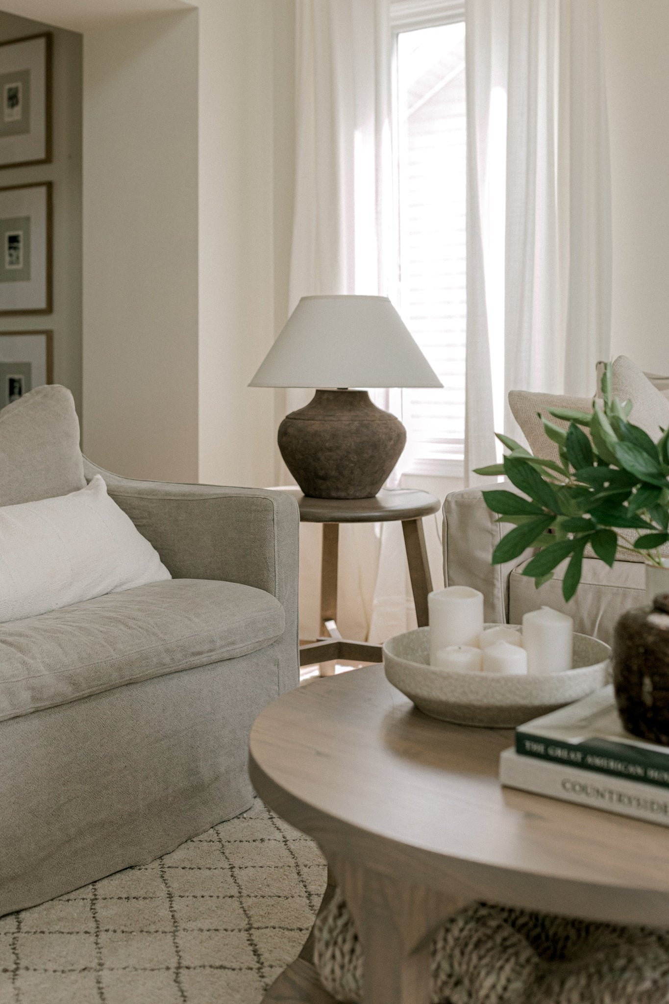 Calabria Table Lamp 20" styled in a bedroom nightstand for warm, layered light at Laurie Yapp Home.