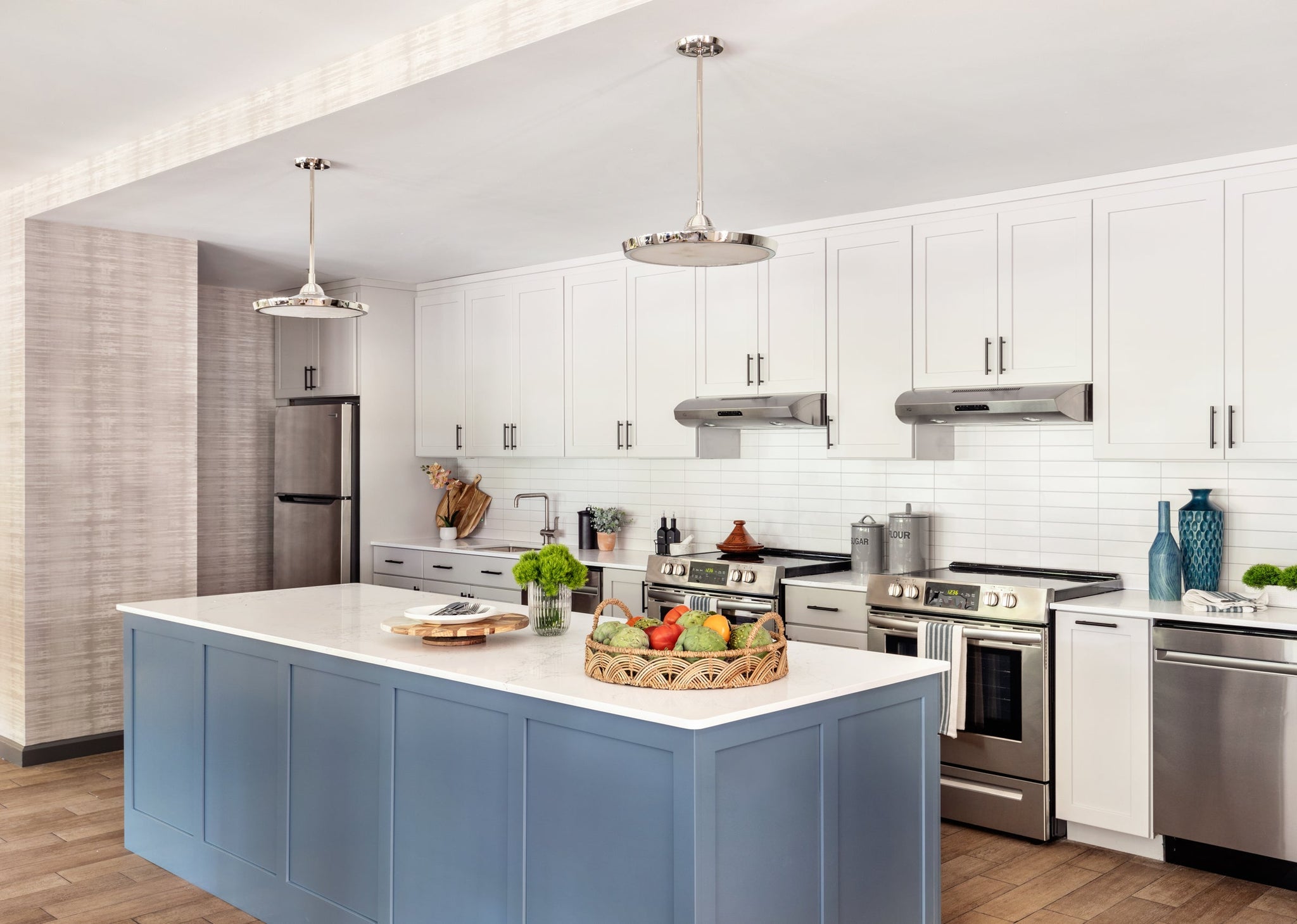 Draper Pendant 15.5" in polished nickel styled in an elegant dining room for warm, layered light at Laurie Yapp Home.