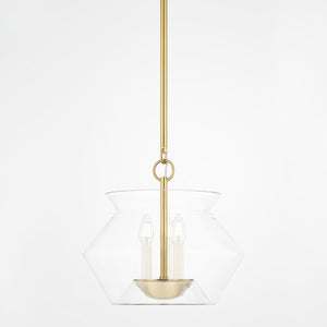Edmonton Lantern 15" in aged brass shown from the front to reveal the frame and glass panel detail.
