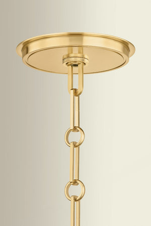 Ellsworth Lantern 15" in aged brass shown from a second angle to highlight the frame and glass panel detail.