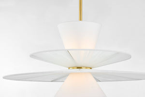Esperance Pendant in aged brass shown from the front to reveal the shade shape and metal detail.
