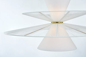 Close-up of the Esperance Chandelier in aged brass showing the frame, arms, and shade detail.