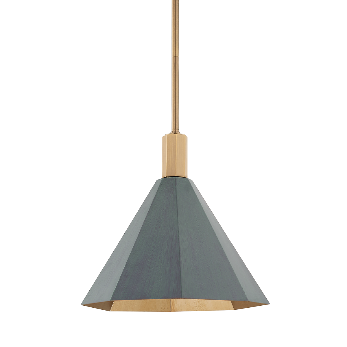 Huntley Pendant 15" x 13.75" shown from a second angle to highlight the shade shape and metal detail.