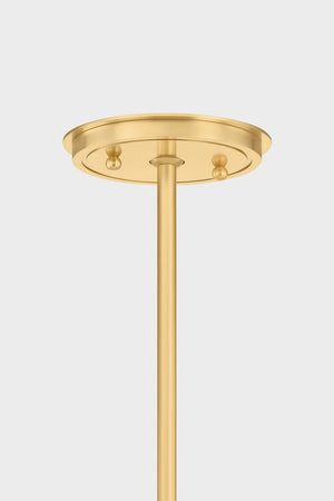 Gerhard Pendant in aged brass shown from a second angle to highlight the shade shape and metal detail.
