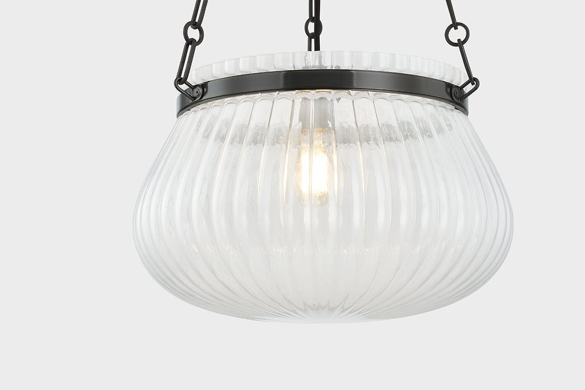 Close-up of the Granby Pendant 17" in bronze showing the shade shape and metal detail.