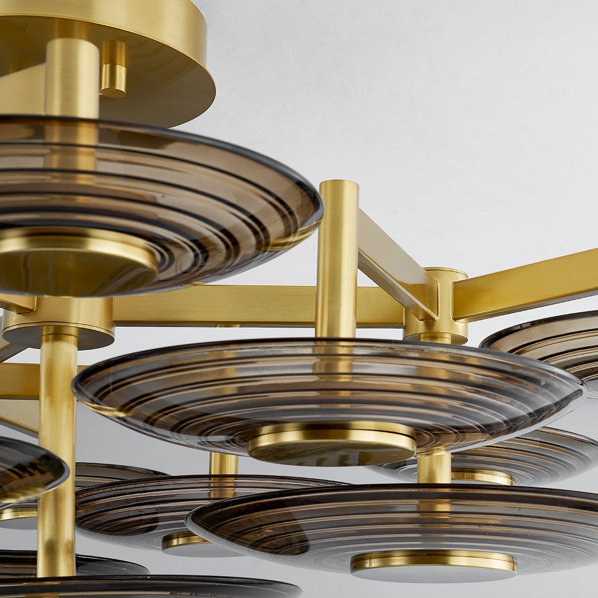 Griston Semi Flush 44" in aged brass — a Hudson Valley close-to-ceiling for hallways, bedrooms, and entryways at Laurie Yapp Home.