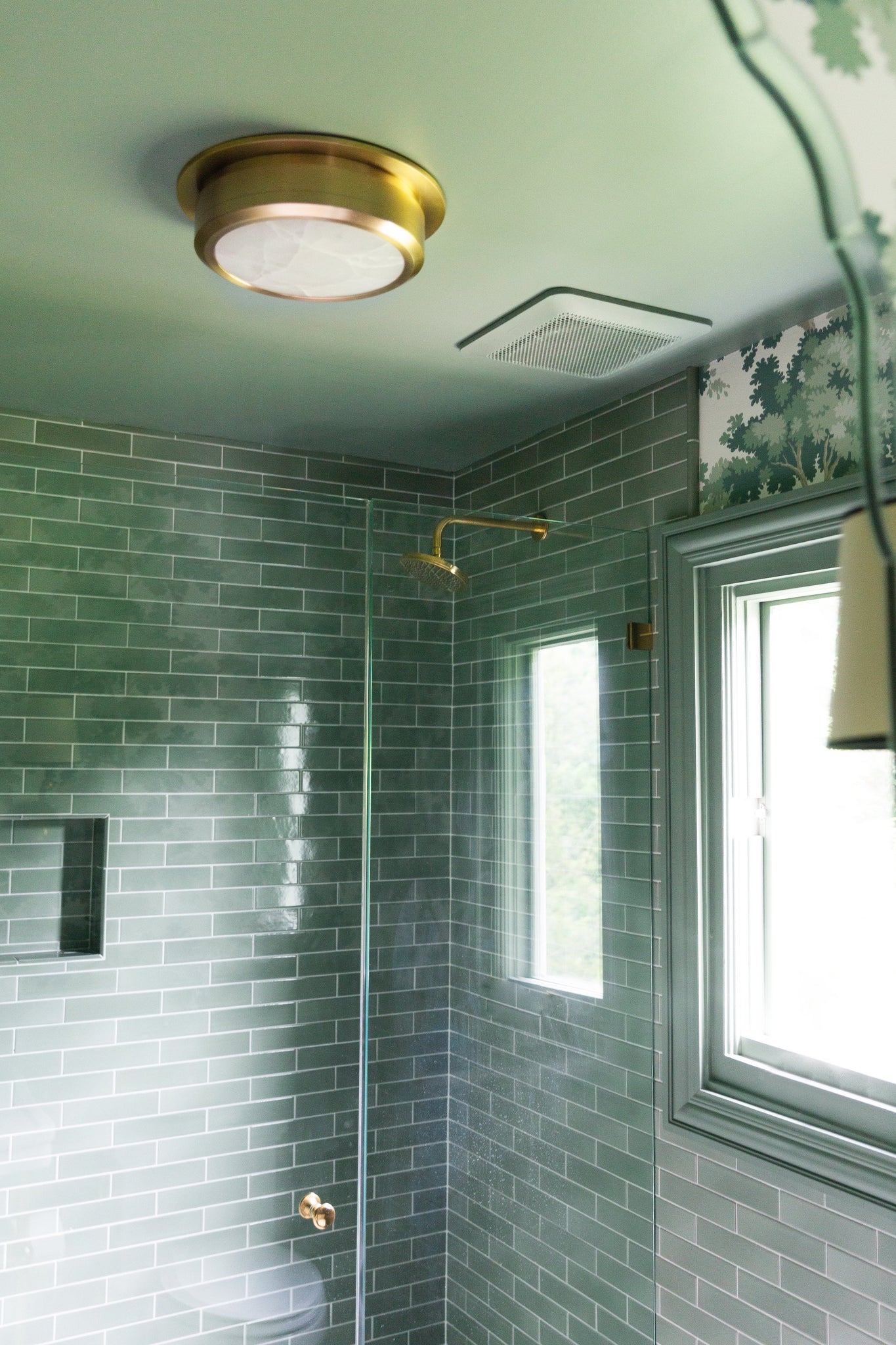Greenport Flush Mount 14" in aged brass styled in a hallway for warm, layered light at Laurie Yapp Home.