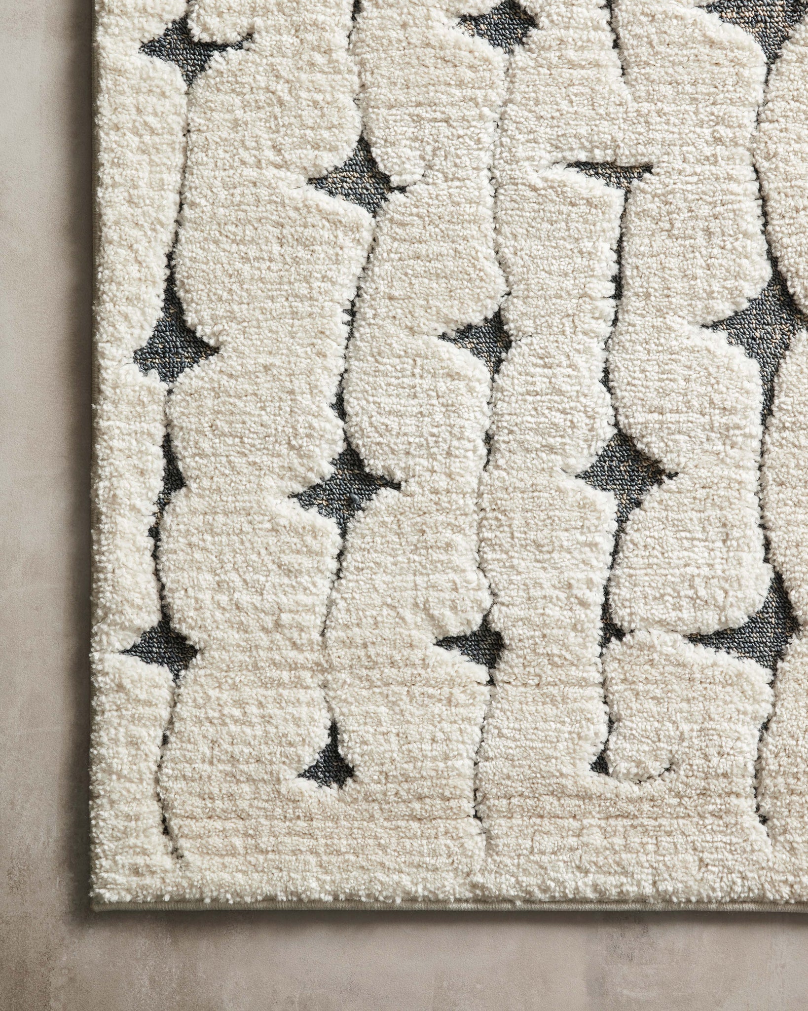 Close-up detail of the Hagen White / Navy showing its pile and weave.