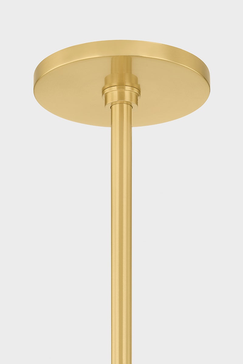 Harpswell Chandelier 43" in aged brass shown from a second angle to highlight the frame, arms, and shade detail.