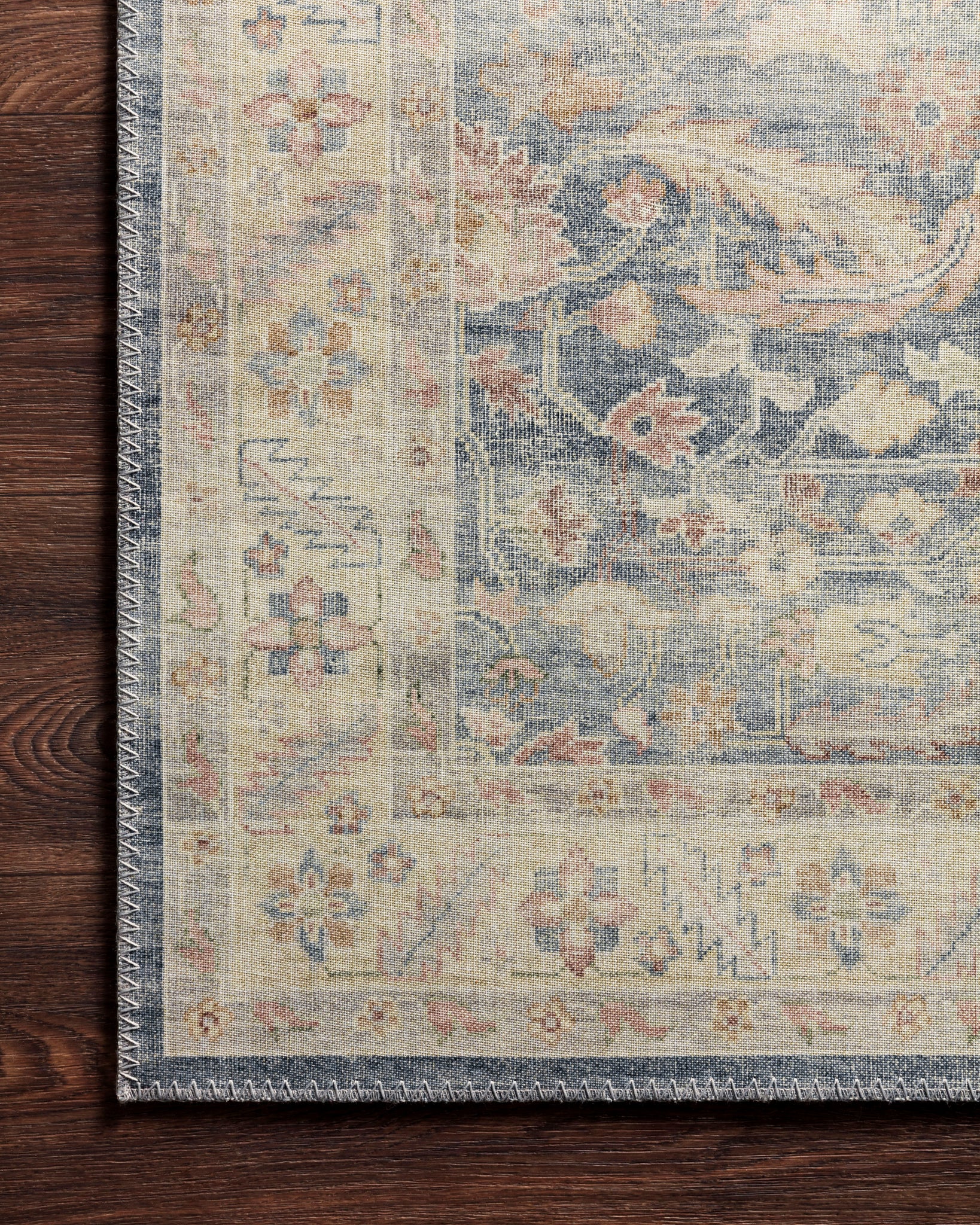 Hathaway Denim / Multi shown in a curated living room setting at Laurie Yapp Home.