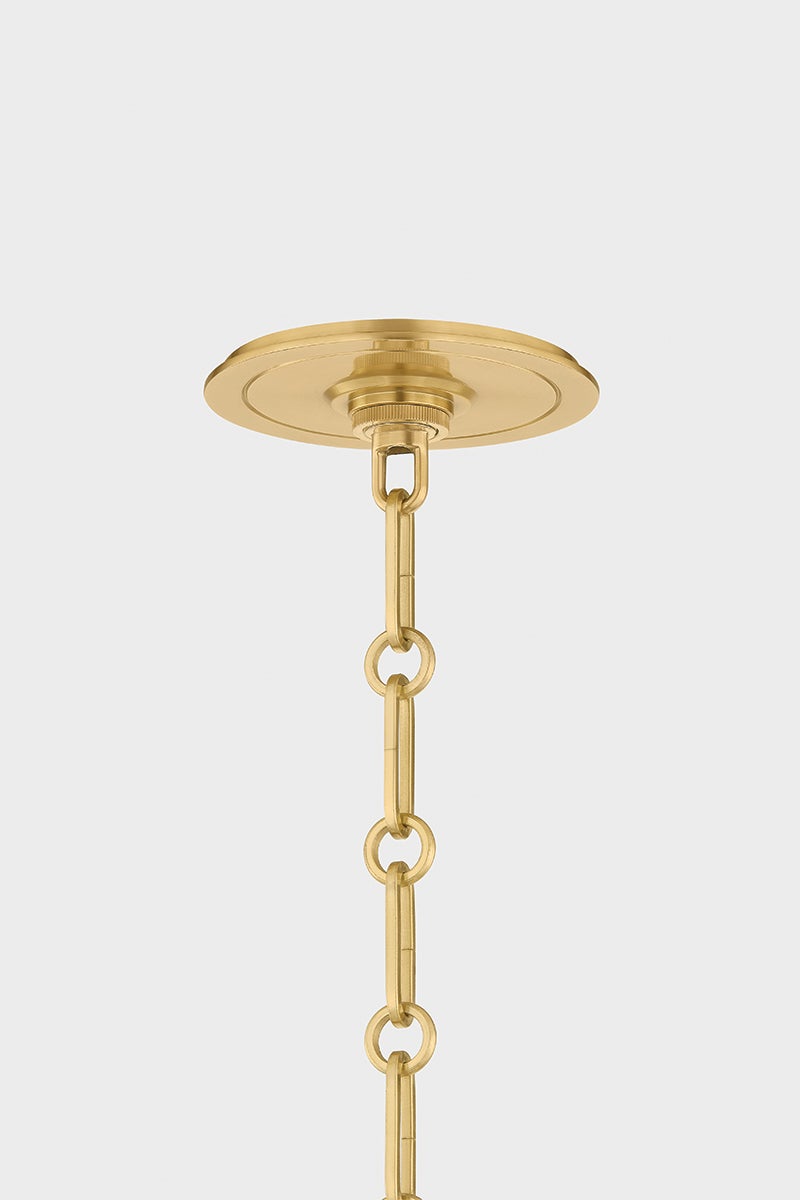 Close-up of the Highclere Pendant 12.75" in aged brass showing the shade shape and metal detail.