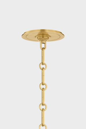 Close-up of the Highclere Pendant 17.75" in aged brass showing the shade shape and metal detail.