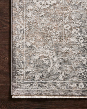 Side view of the Homage Stone / Ivory rug.