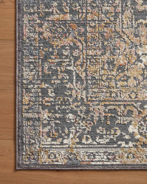 Side view of the Indra Graphite / Sunset rug.