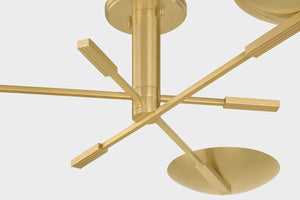 Close-up of the Johnson Semi Flush in aged brass showing the shade profile and mounting canopy.