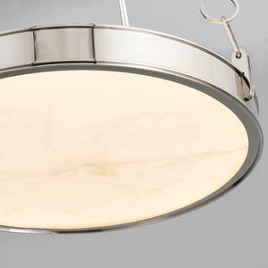 Close-up of the Kirby Chandelier 20" x 3.5" in polished nickel showing the frame, arms, and shade detail.