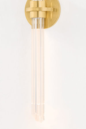 Close-up of the Knighton Bath And Vanity in aged brass showing the arm spread and shade silhouette.