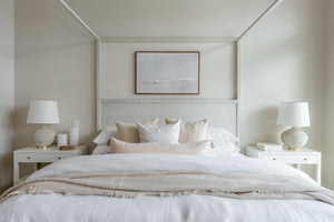 Katonah Table Lamp styled in a curated console for warm, layered light at Laurie Yapp Home.