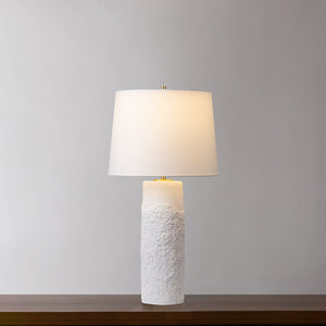 Tolland Table Lamp in aged brass shown from the front to reveal the base and shade proportions.