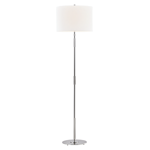 Bowery Floor Lamp in polished nickel shown from a second angle to highlight the stem, base, and shade proportions.