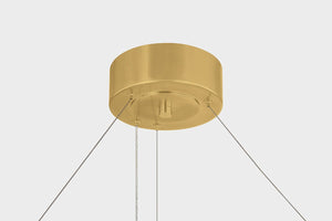 Linus Chandelier 61" x 3" shown from the front to reveal the frame, arms, and shade detail.