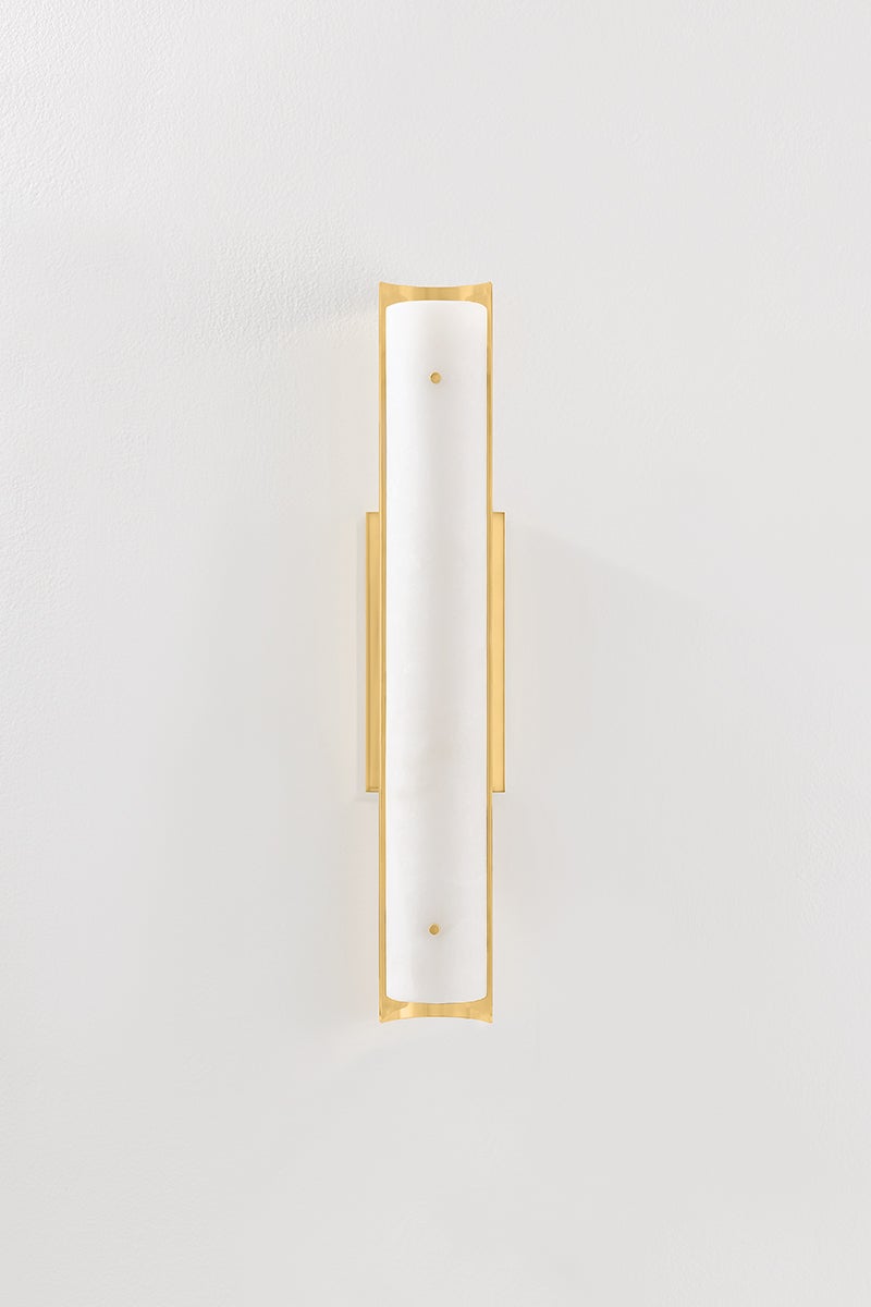 Lucio Wall Sconce 4.25" x 22.5" in aged brass — a Hudson Valley wall sconce for bathrooms, hallways, and living rooms at Laurie Yapp Home.