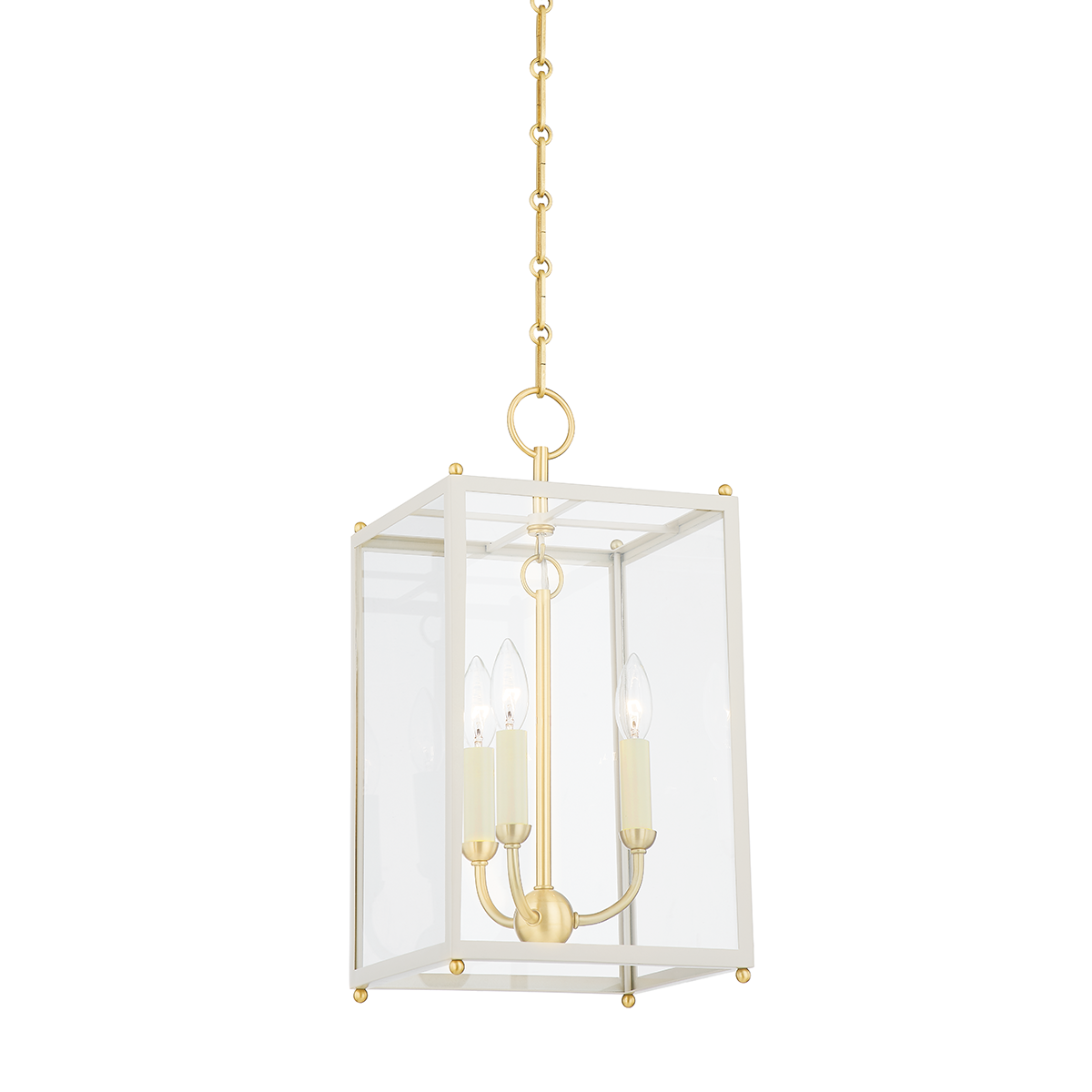 Chaselton Lantern 10" in aged brass shown from a second angle to highlight the frame and glass panel detail.