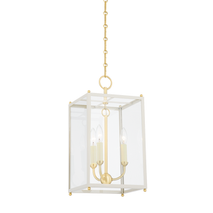 Chaselton Lantern 10" in aged brass shown from a second angle to highlight the frame and glass panel detail.