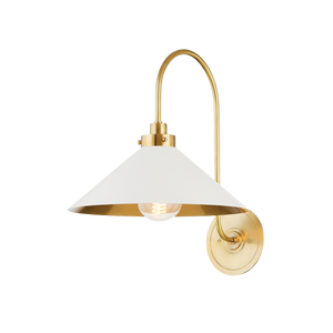 Clivedon Wall Sconce in aged brass shown from the front to reveal the arm curve and shade silhouette.