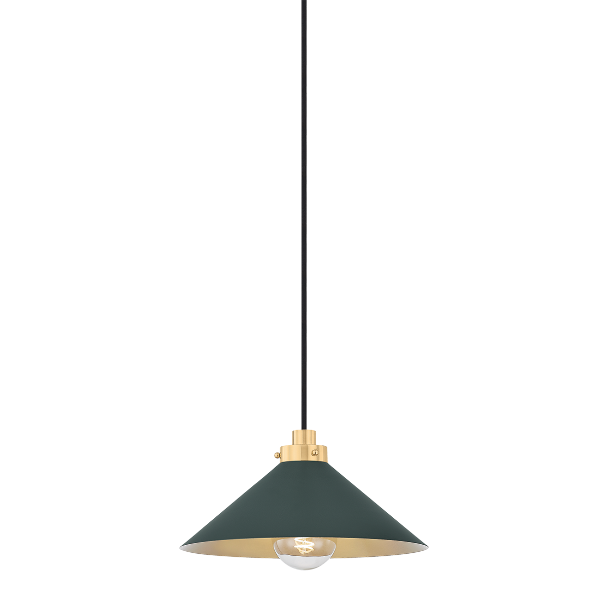 Close-up of the Clivedon Pendant 12" in aged brass showing the shade shape and metal detail.