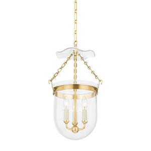 Rousham Lantern 12.75" in aged brass — a Hudson Valley lantern for entries, foyers, and covered porches at Laurie Yapp Home.