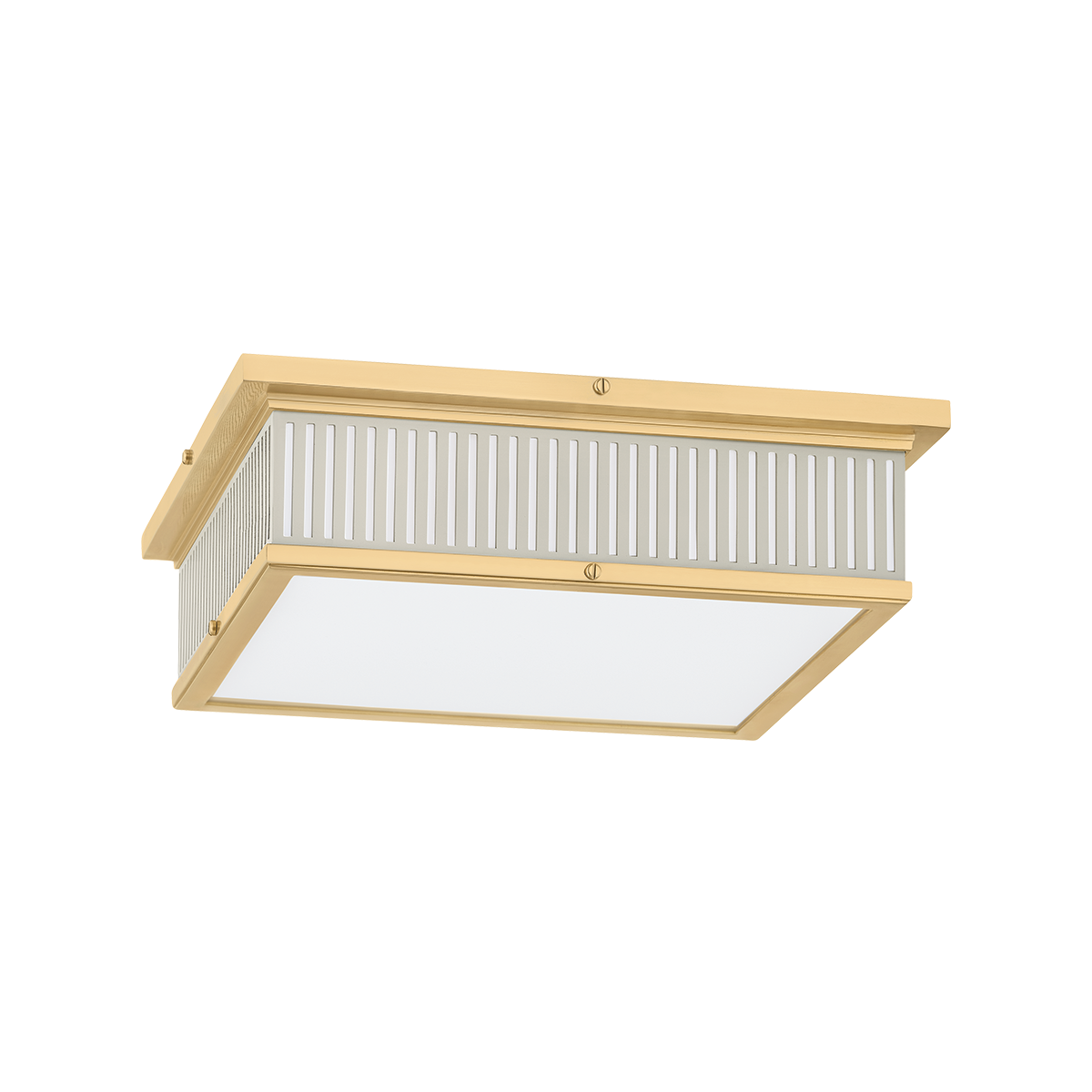 Ashdown Flush Mount 14" x 4" in aged brass — a Hudson Valley flush mount for hallways, bedrooms, and entryways at Laurie Yapp Home.